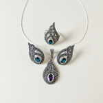 Pure 92.5 Silver Marka style pendant, earrings and ring set