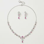 Ruby & Diamond-Simulant Floral Necklace Set formal jewelry set