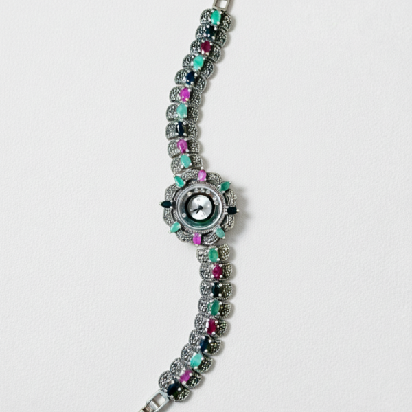 Antique Gemstone Bracelet Watch ladies' bracelet watch marquise-cut multi-colored gemstones.